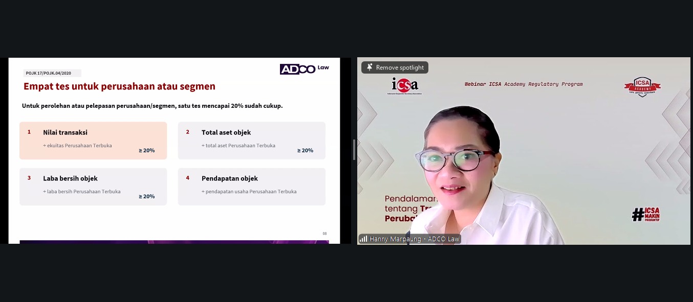 Pendalaman POJK 17/2020: ICSA Bekali Corporate Secretary Kunci Kepatuhan Transaksi Material & Aksi Korporasi