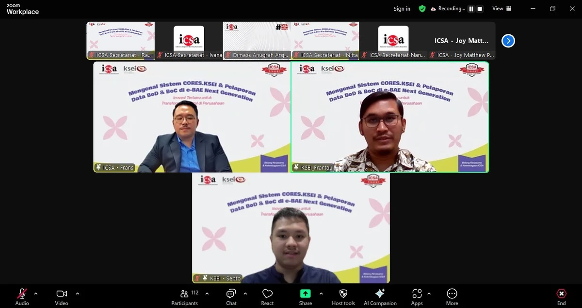 Kamis, 28 November 2024 – Indonesia Corporate Secretary Association (ICSA) bekerjasama dengan PT Kustodian Sentral Efek Indonesia (KSEI) mengadakan webinar "Mengenal Sistem CORES.KSEI dan e-BAE Next Generation: Inovasi Terbaru untuk Transformasi Digital di Perusahaan" pada Selasa, (26/11). Materi pada webinar dipaparkan oleh Kepala Unit Pengelolaan Basis Data Investor KSEI M. Frantau Baskara dan Staf Pengelolaan Efek KSEI Septo Hadi Wibowo kepada lebih dari 100 peserta yang hadir.

KSEI terus berupaya mengembangkan layanan untuk pasar modal Indonesia. Salah satu yang dilakukan adalah mengembangkan layanan penyimpanan data dan dokumen untuk memudahkan Penyedia Jasa Keuangan (PJK) serta investor dalam proses pembukaan rekening dan pengkinian data investor melalui platform Centralized Investor Data Management System atau CORES.KSEI. 

"CORES.KSEI adalah sistem Layanan Administrasi Prinsip Mengenali Nasabah (LAPMN) yang disediakan oleh KSEI. Adanya layanan ini diharapkan dapat mempermudah, mempercepat, dan memberikan efisiensi bagi perusahaan penyedia jasa keuangan. Kemudian bagi nasabah pun akan lebih mudah berinvestasi di pasar modal Indonesia," jelas Frantau.

Lebih lanjut, Septo menambahkan penjelasan terkait e-BAE Next Generation, "Platform e-BAE yang KSEI sediakan ditujukan kepada Biro Administrasi Efek (BAE) agar mempermudah mereka menyelenggarakan administrasi efek dan melakukan pelaporan kepada Otoritas Jasa Keuangan (OJK) untuk memenuhi POJK No.10/POJK.04/2020 terkait dengan Laporan Biro Administrasi Efek Atau Emiten Dan Perusahaan Publik Yang Menyelenggarakan Administrasi Efek Sendiri."

Dengan webinar ini, peserta diharapkan dapat memahami penggunaan sistem CORES.KSEI dan e-BAE Next Generation. KSEI pun meminta dukungan kepada perusahaan publik untuk menyampaikan data maupun hal lainnya yang dibutuhkan untuk BAE sehingga mereka bisa melakukan pelaporan dengan lancar pada fasilitas e-BAE Next Generation.<br>
                  