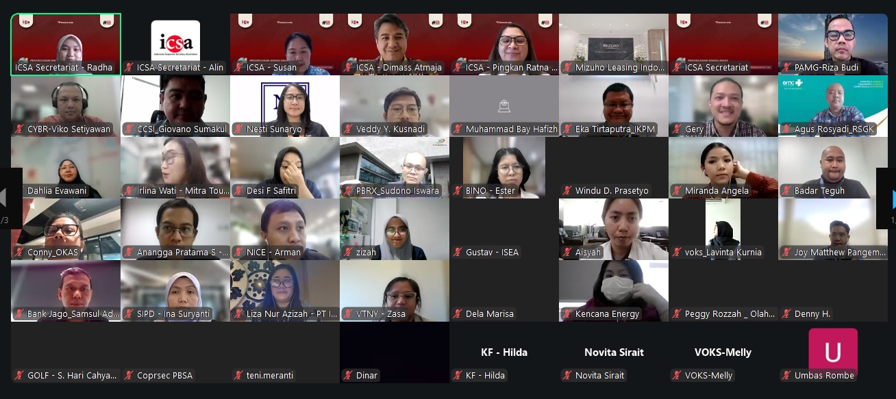 <p><strong>Jumat, 6 Februari 2026</strong> – Dalam upaya memperkuat fondasi profesi dan memastikan standar kualitas sekretaris perusahaan, Indonesian Corporate Secretary Association (ICSA) kembali menyelenggarakan <i>webinar</i> "Penyegaran Kembali Standarisasi Profesi Sekretaris Perusahaan dan Kode Etik Sekretaris Perusahaan," Selasa, (3/2).</p><p>Acara yang diinisiasi oleh Bidang Standarisasi Profesi ICSA ini merupakan agenda rutin tahunan yang dirancang khusus sebagai sarana sosialisasi bagi anggota ICSA, sekaligus menjadi pengingat bagi para praktisi senior mengenai pentingnya memenuhi standar profesi di Indonesia.</p><p>ICSA percaya bahwa dengan standar yang kuat dan etika yang dijunjung tinggi, sekretaris perusahaan di Indonesia akan mampu menghadapi tantangan global dan membawa korporasi tanah air menuju tata kelola yang lebih transparan dan akuntabel.</p><p>Melalui kegiatan rutin ini, ICSA berharap seluruh anggota memiliki frekuensi yang sama dalam menjaga martabat profesi dan terus berkontribusi bagi kemajuan ekosistem bisnis di Indonesia.</p><br>
                  